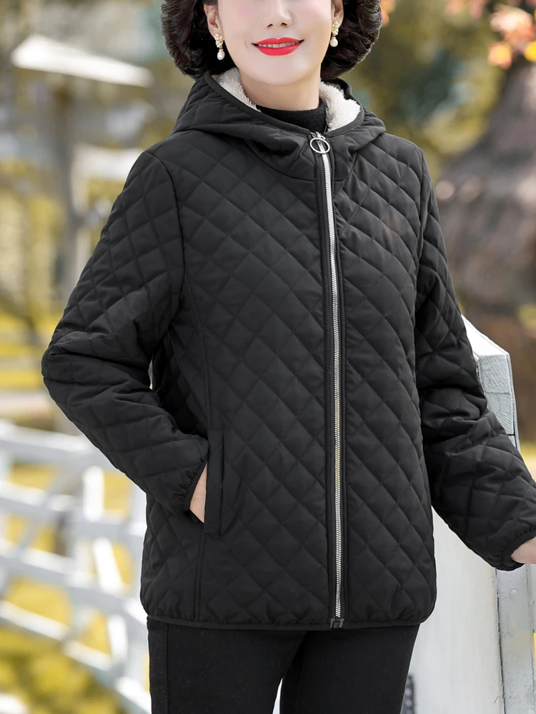 

Argyle Women's Jacket Atumn Winter Outwear Long Sleeve Coats With Hooded Zipper Plus Velvet Coat For Women