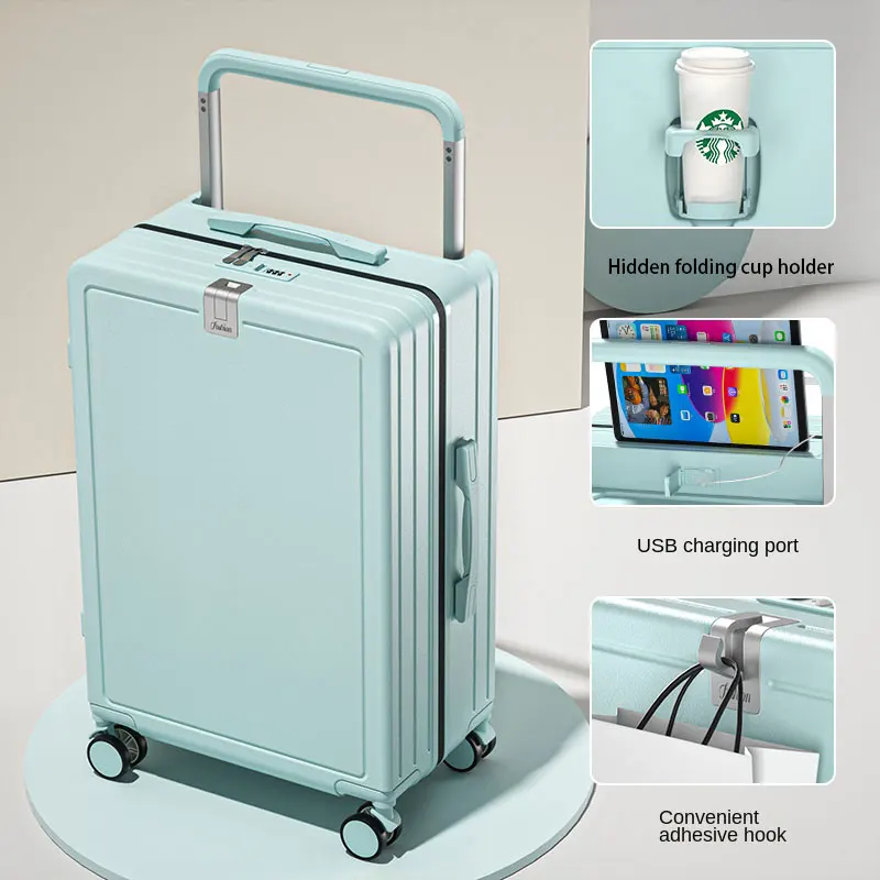 wide-handle-suitcase-luggage-with-usb-cup-holder-rolling-wheels-trunk-bag-password-trolley-case-cabin-travel-bag-suitcases