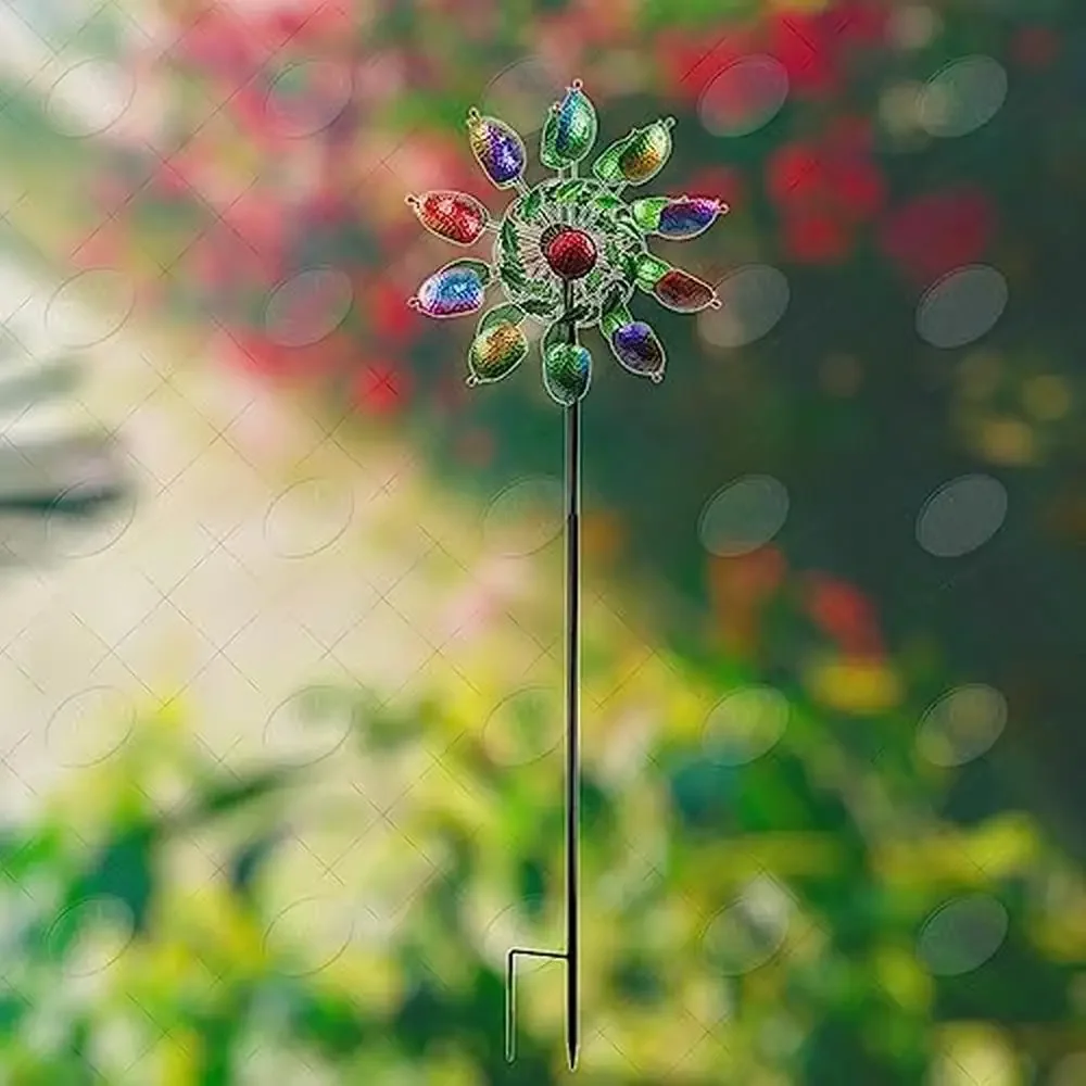 Metal Spinner Stake Colorful Cups Beads Garden Decoration 75" Height
