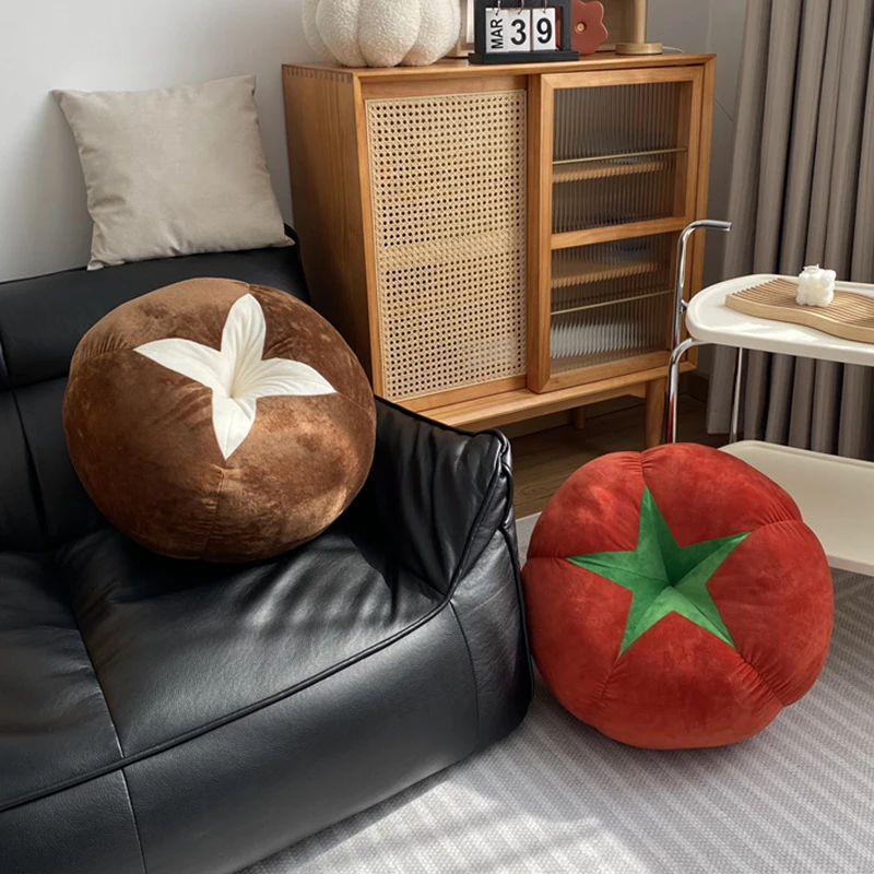 45cm Vegetable Plush Stuffed Pillow Soft Mushroom Tomato Persimmon Round Seat Cushion Sofa Chair Floor Decor Plushie Peluche 2