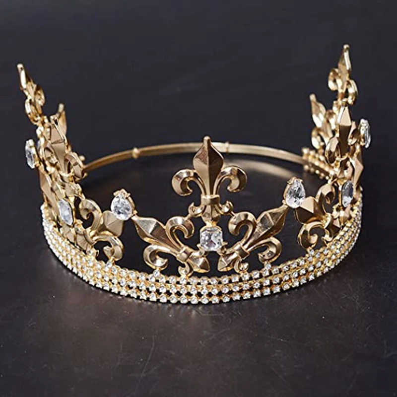 A85Q-Gold King Crown For Men Adjustable Imperial Medieval Birthday Crown Prom Kings