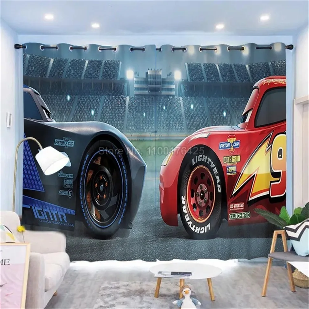 

Disney Lightning McQueen Car Window Drapes Boy Cartoon Kids Room Bedroom Two Pieces Blackout Curtain Shading and Heat Insulation