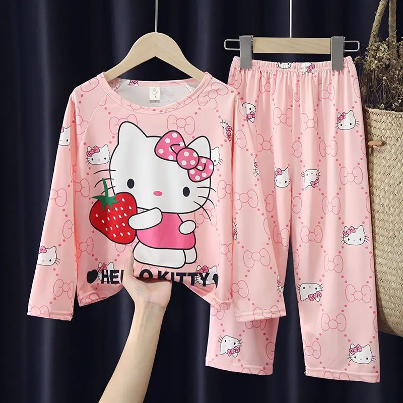 

Kawaii Anime Sanrios Hellokittys Cinnamoroll Kuromi Boy Girls Pullover Long Sleeve Pajamas Cute Student Cartoon Homewear Suit