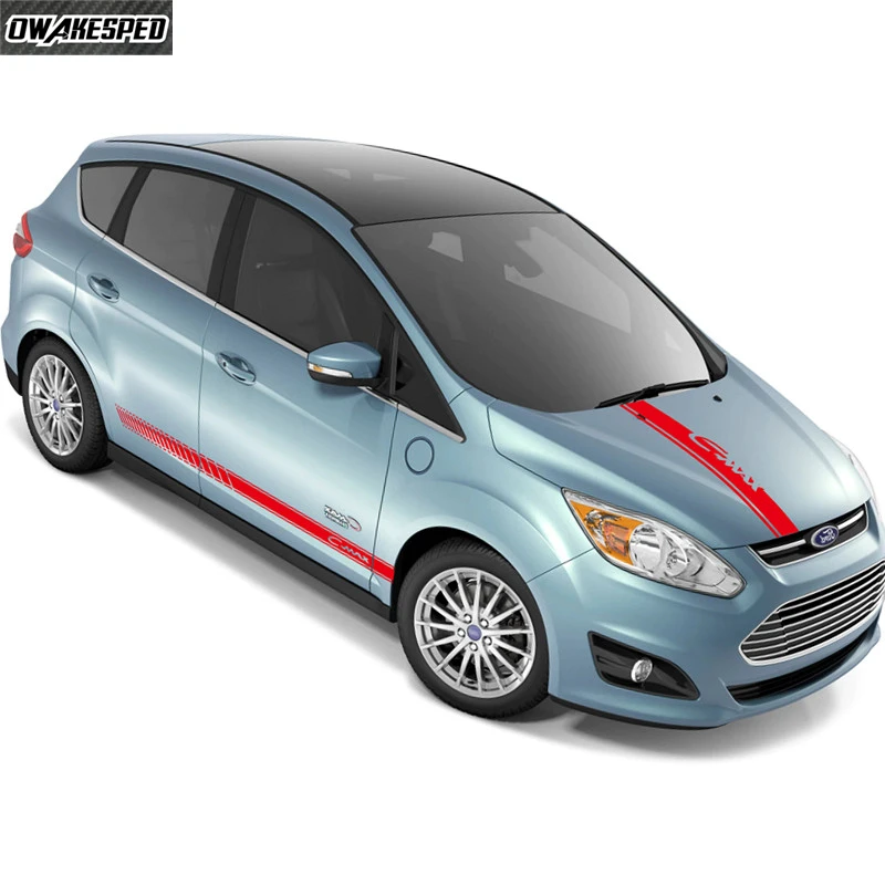Autocollant De Décoration Pour Capot De Voiture, Rayures De Sport, Pour Ford C-MAX, Jupe Latérale De Porte Automobile, Décalcomanies En Vinyle, Film De Carrosserie Automobile