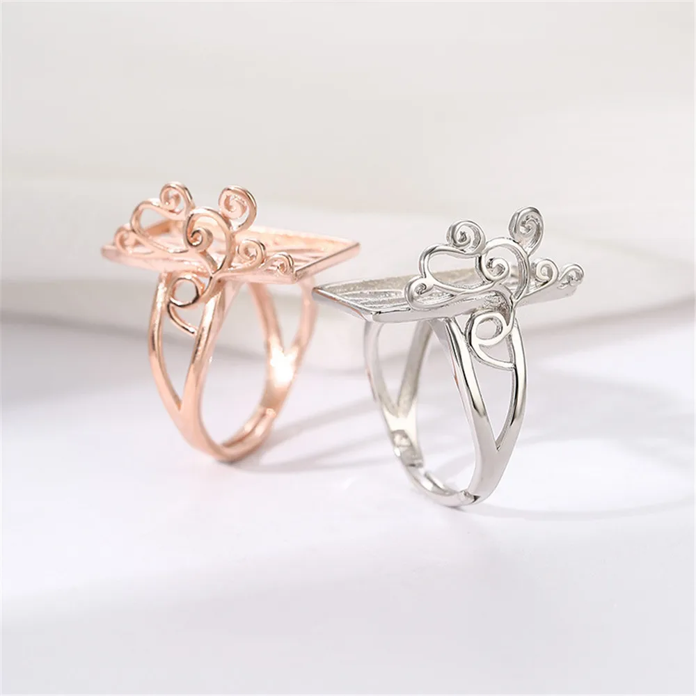 Ring Blank for 13x21mm Rectangle Cabochons Ring Setting Gold Plated 925 Silver Adjustable Ring Base RB196S