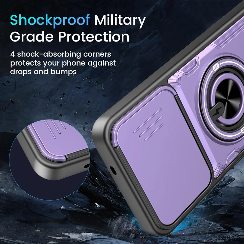 Enhanced Shockproof Phone Case with Slide Camera Protection and Magnetic Ring Stand