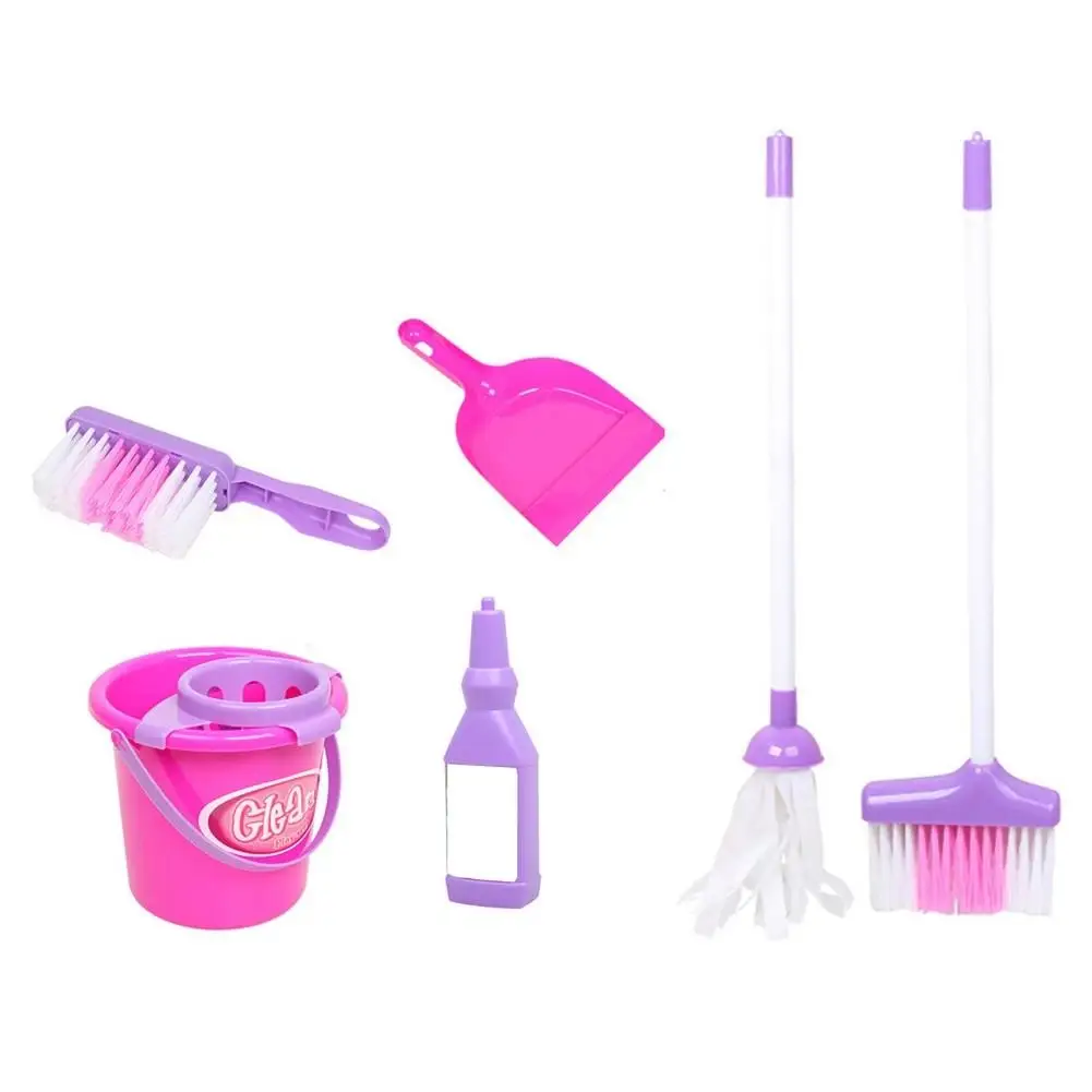 6Pcs/Set Great Kids Toys Gentle Texture Simulation Toys Wear-resistant Entertainment Emulation Broom Bucket Set