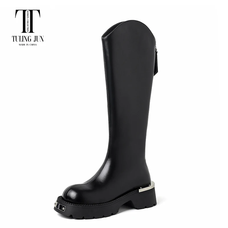 

Женские ботинки на толстой подошве TULING JUN2023, повседневные удобные простые туфли с закругленным носком, на высоком каблуке, в стиле ретро, зима