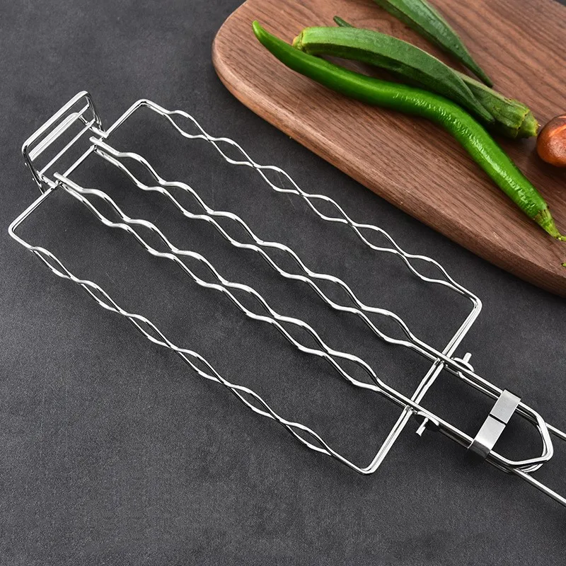 Wurschtgrill Mesh BBQ Tool 304 Edelstol Maisgrill eraushuelbar zesummeklappbar portabel Grill Mesh Clip Outdoor Picknick Barbecue_voghion.com