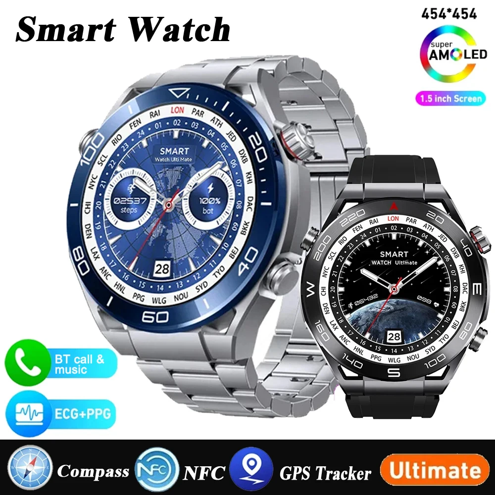 

For Android IOS NFC Smart Watch Men GPS Tracker 454*454 HD Screen Heart Rate ECG+PPG Bluetooth Call SmartWatch 2024 New