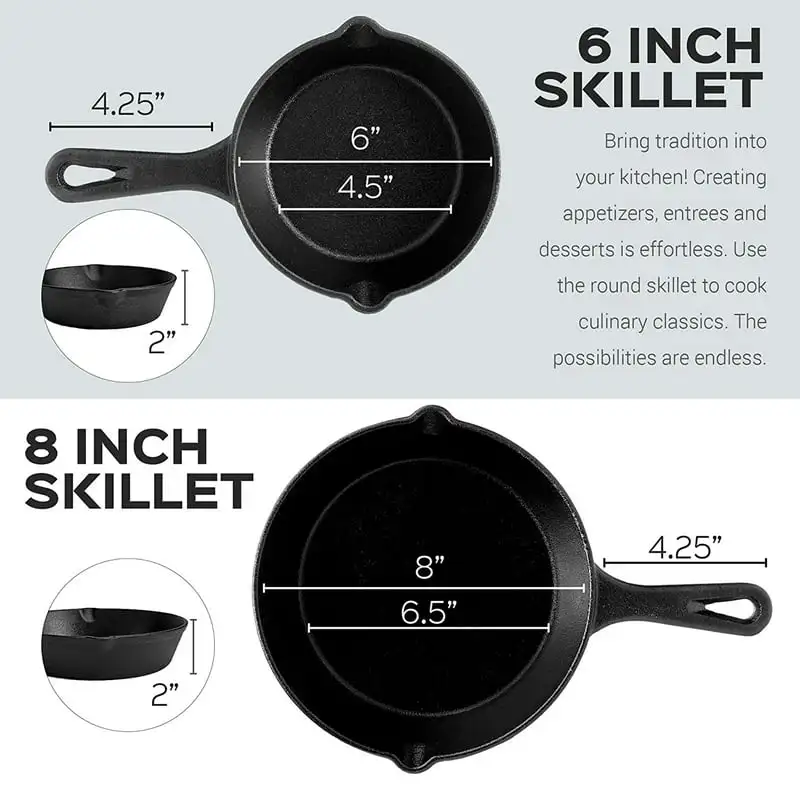 Cuisinel Cast Iron Skillets Set - Pre-Seasoned 2-Piece Pan: 10 + 12-Inch  + 2 Heat-Resistant Silicone Handle Covers - Dual Handle Helpers - Oven Safe