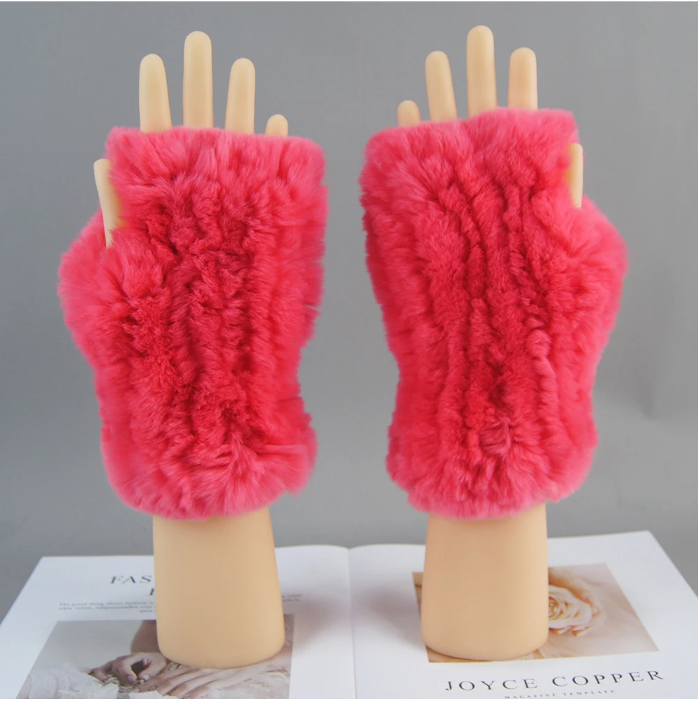 2026 New Fashion Real Rex Rabbit Fur Gloves Women Winter Genuine Fur Mittens Girl Fingerless Gloves Wrist Warmer Elastic Fluffy