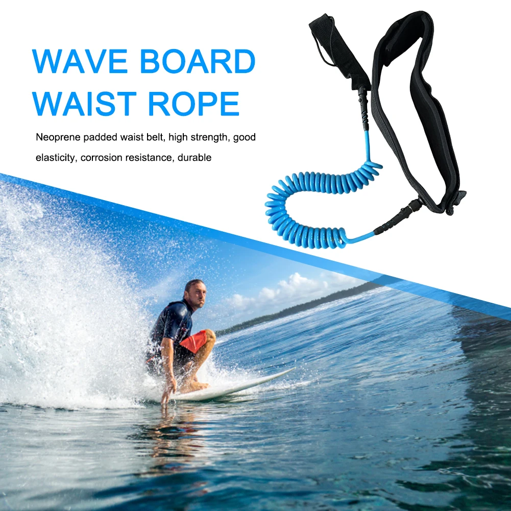 Surf Safety Waist Rope Coiled Leash Maximum Tensile Length Up To 10 Feet Adjustable Coiled Surfing Leash for Stand Paddle Boards