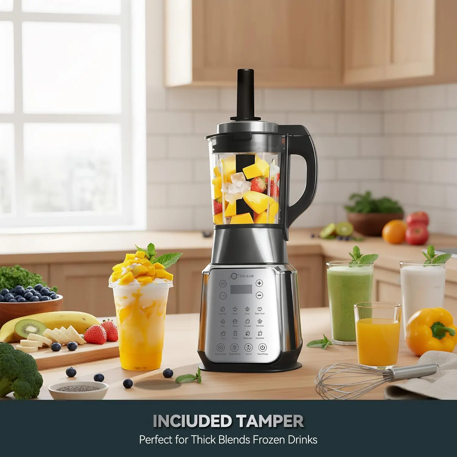 Glass Blenders for Kitchen – Stainless Steel Professional Blender for Smoothies 1500W Motor, Food Processor Combo 9 Adjustable