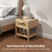 Приподнятый приставной столик из ротанга Lazyspace, тумбочка с открытой полкой ящика, мебель для гостиной, спальни, прикроватная тумбочка — изображение 4