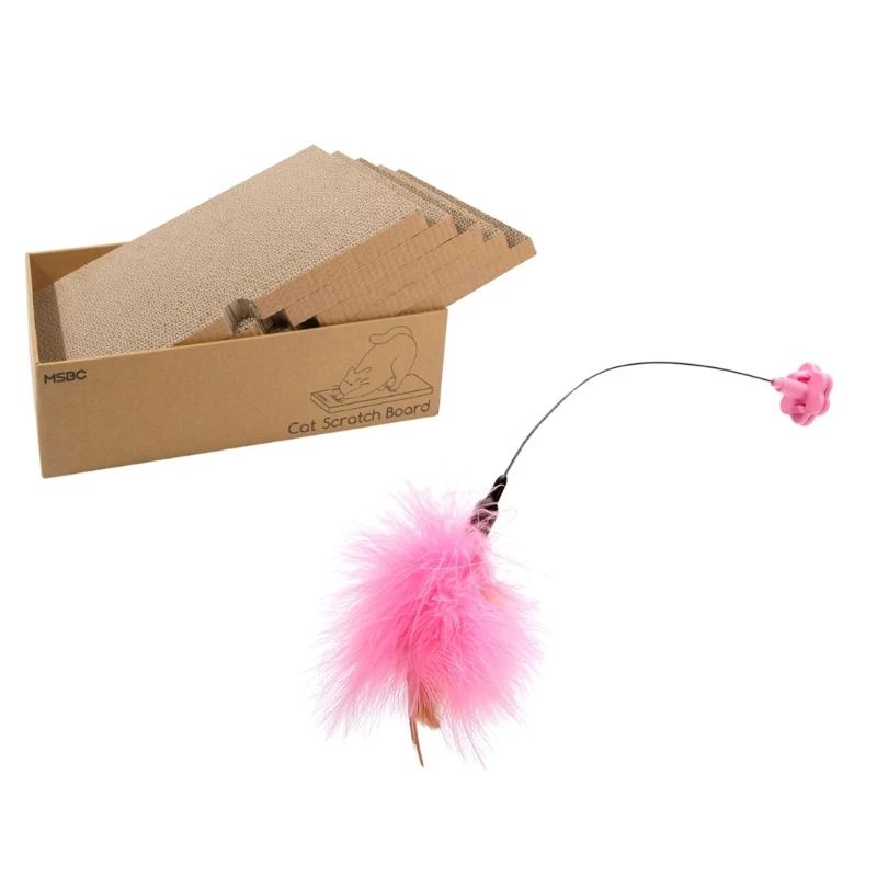 

Multifunctional Feather Toy +Cat Scratcher Cardboard Pad Board Recyclable Cardboard for Cat Scratcher Exercise Muscle