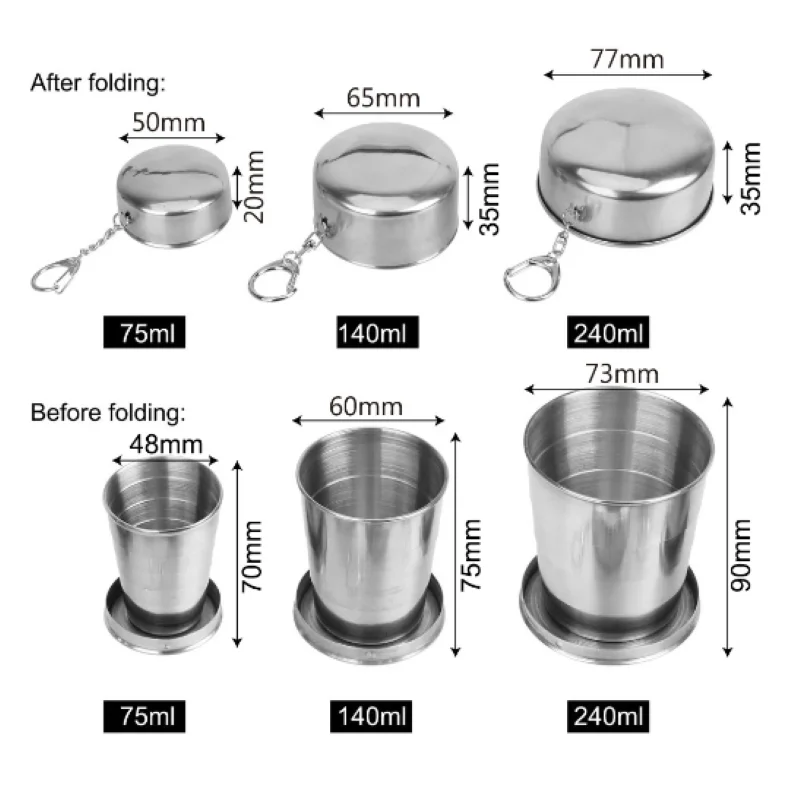 Stainless Steel Foldable Cup Portable Water Drinking Cup Retractable Telescopic Collapsible Cups For Outdoor Travel