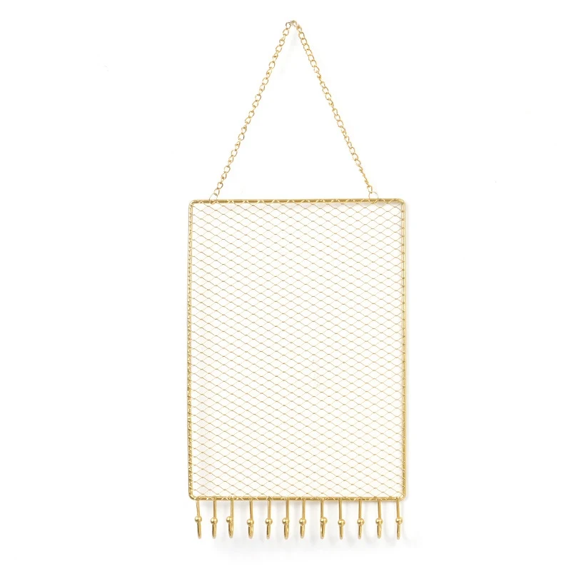 Jewelry Organizer Wall Rack, Grid Style Hanging Display Shelf, Earring and Necklace Holder, Stylish Accessories Storage