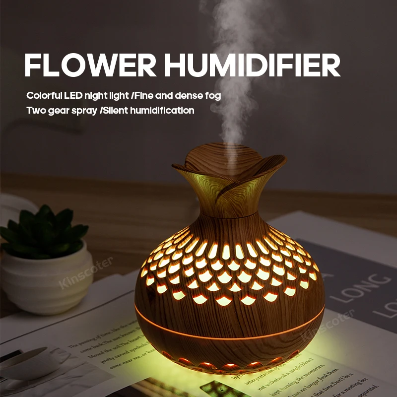 1PC 300ML Air Humidifier Wood Grain Aroma Diffuser USB Ultra Sonic Atomizer Colorful Night Light Home Gift 400ml wood grain petals aromatherapy machine humidifier colorful lights mute home office health museum light wood grain