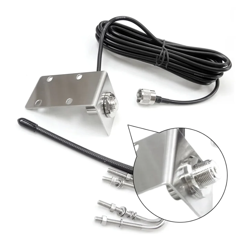B92B-보트 요트 요트 용 156-163Mhz VHF 해양 안테나 방수 마스트 공중 5M/16.4Ft RG-58 케이블 L 모양 브래킷