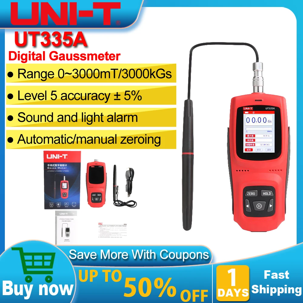 UNI-T UT335A Permanent Magnet Gauss Meter Handheld Digital Tesla Meter Magnetic Flux Surface Magnetic Field 5% Accuracy