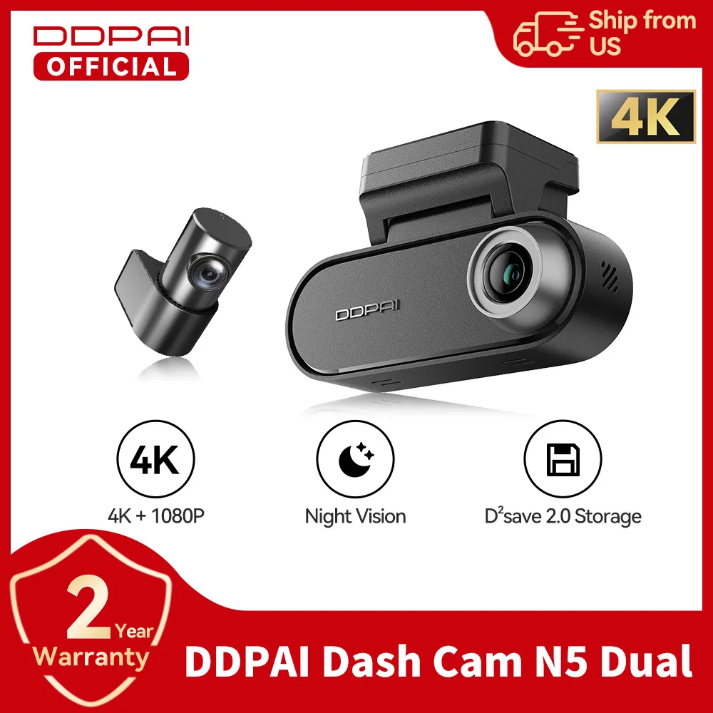 DDPAI N5 Dual 4K Dash Cam Front and Rear Ultra HD Dash Camera with NightVIS ADAS GPS 32GB eMMC Radar Parking Mode Video Recorder