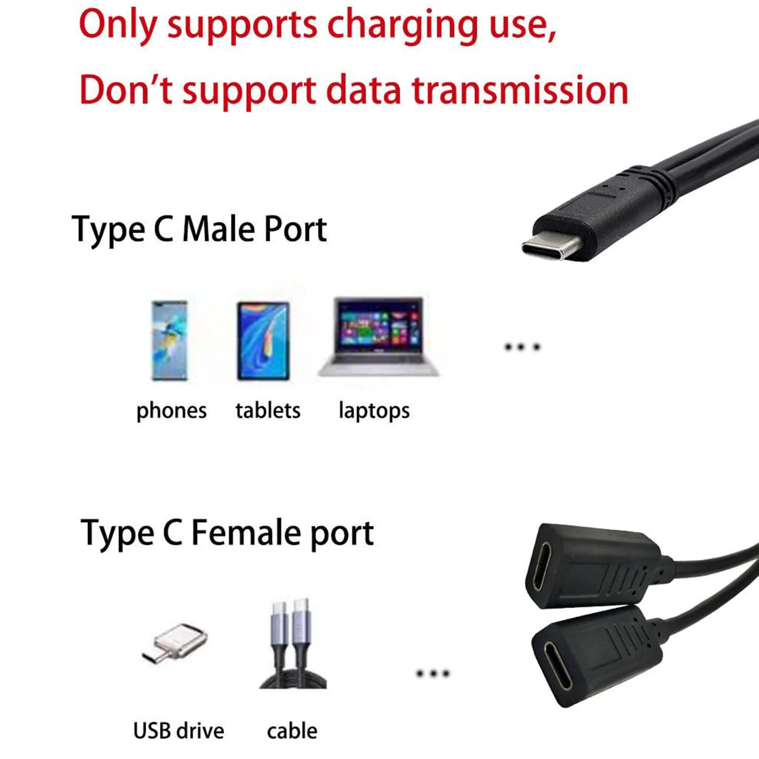 รูปสินค้า สายแยกชาร์จ USB-C 2 ช่อง ชาร์จได้พร้อมกัน