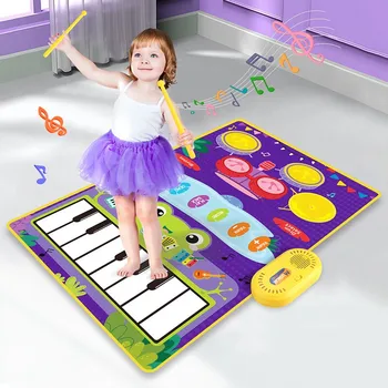 Tappetino da gioco per batteria per pianoforte musicale per bambini 2 in 1 per bambini Tappetino da ballo per tastiera da pavimento con suoni Coperta musicale giocattolo per bambini