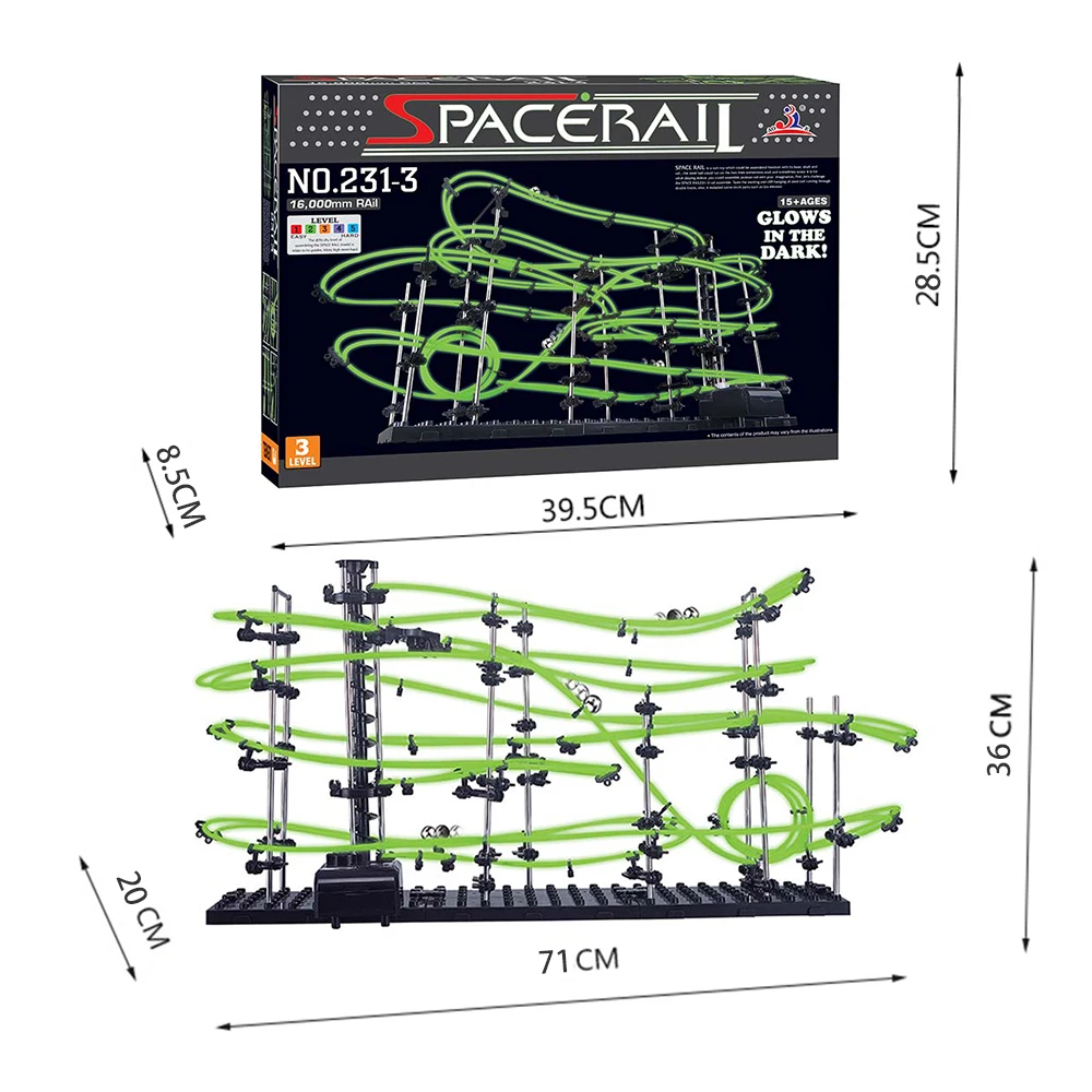 Marble Run for Adults 343PCS Luminous Roller Coaster Marble Run Ball Set Level 3 Electric Elevator Model Education Science Toys