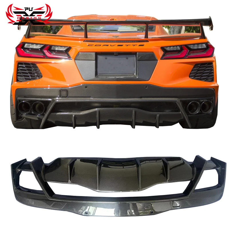 

Для Chevrolet Corvette C8, углеродное волокно, задний бампер, задние разветвители, ласты, защита от царапин, крылья, задний удлинитель
