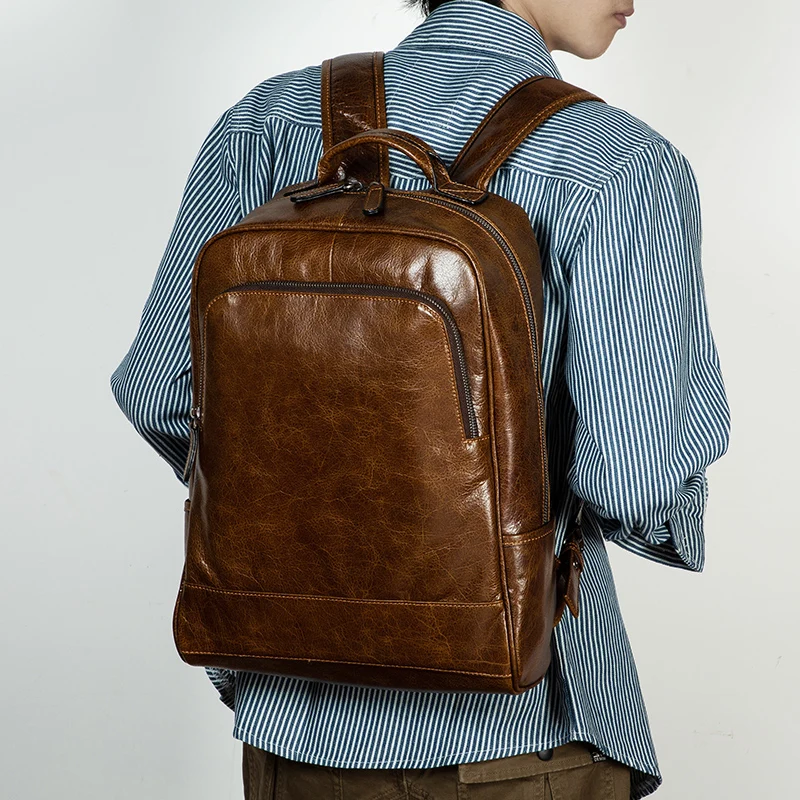 Handmade leather backpacks men and women's leather leisure outdoor travel bags business computer backpack tide