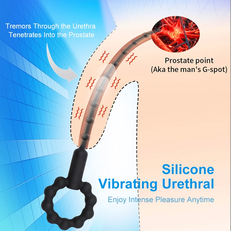 Silicone vibrating urethral sound electric prostate massager toy soft flexible beaded design