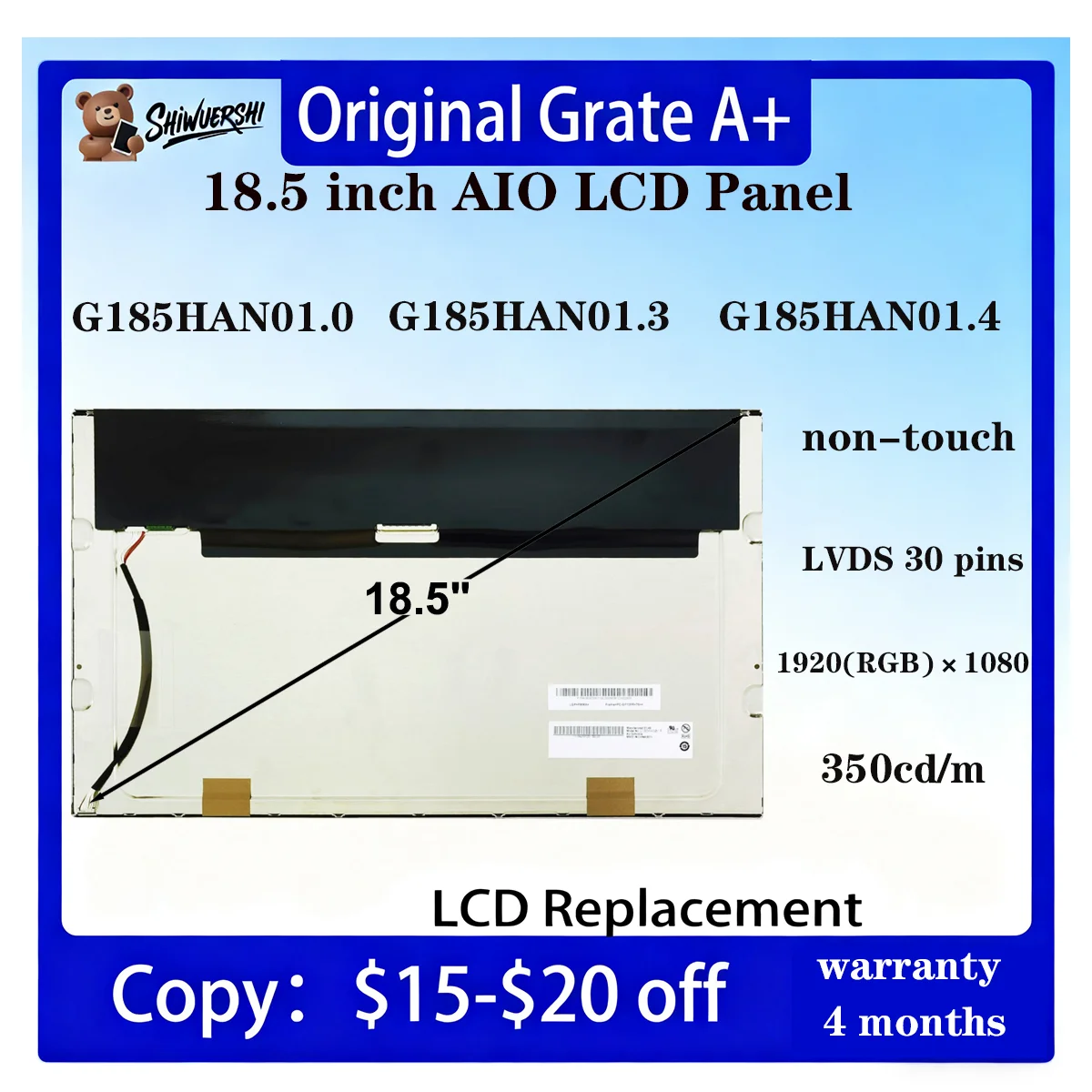 Wholesale Original New 18.5 Inch LCD Screen Panel Monitor G185HAN01.0 ...