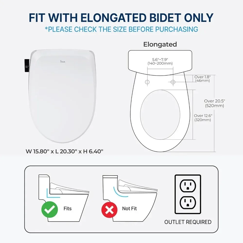NEW-Inus R31 Electric Heated Bidet Toilet Seat Elongated, Warm Water, Smart Heated Water Luxury Bidet Toilet Seat with Remote Co