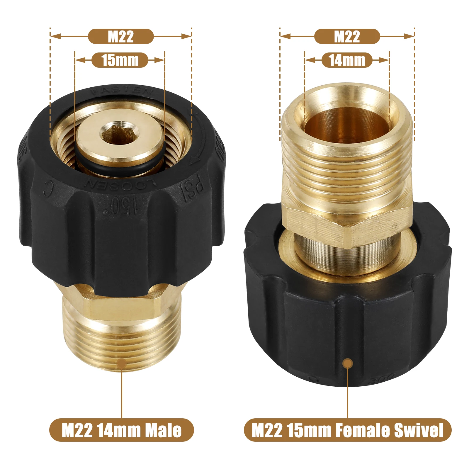 Water Hose Pressure Washer Hose 5000PSI Sturdy Metal Pressure Washer Adapter Brass Connect Fitting 2Pcs