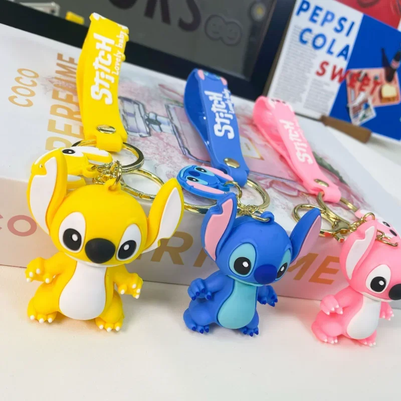 Anime Disney Keychain Kawaii Cartoon Lilo & Stitch Angie Cute Doll Keyring Ornament Key Chain Car Pendant Decorate Kids Gifts plush keychain key chain bunny keychain balloon dog keychain