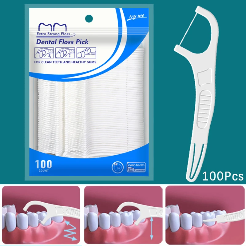 

100Pcs/Bag White Dental Flossers Double Headed Folding Dental Floss Stick Disposable Interdental Oral Hygiene Care Tools