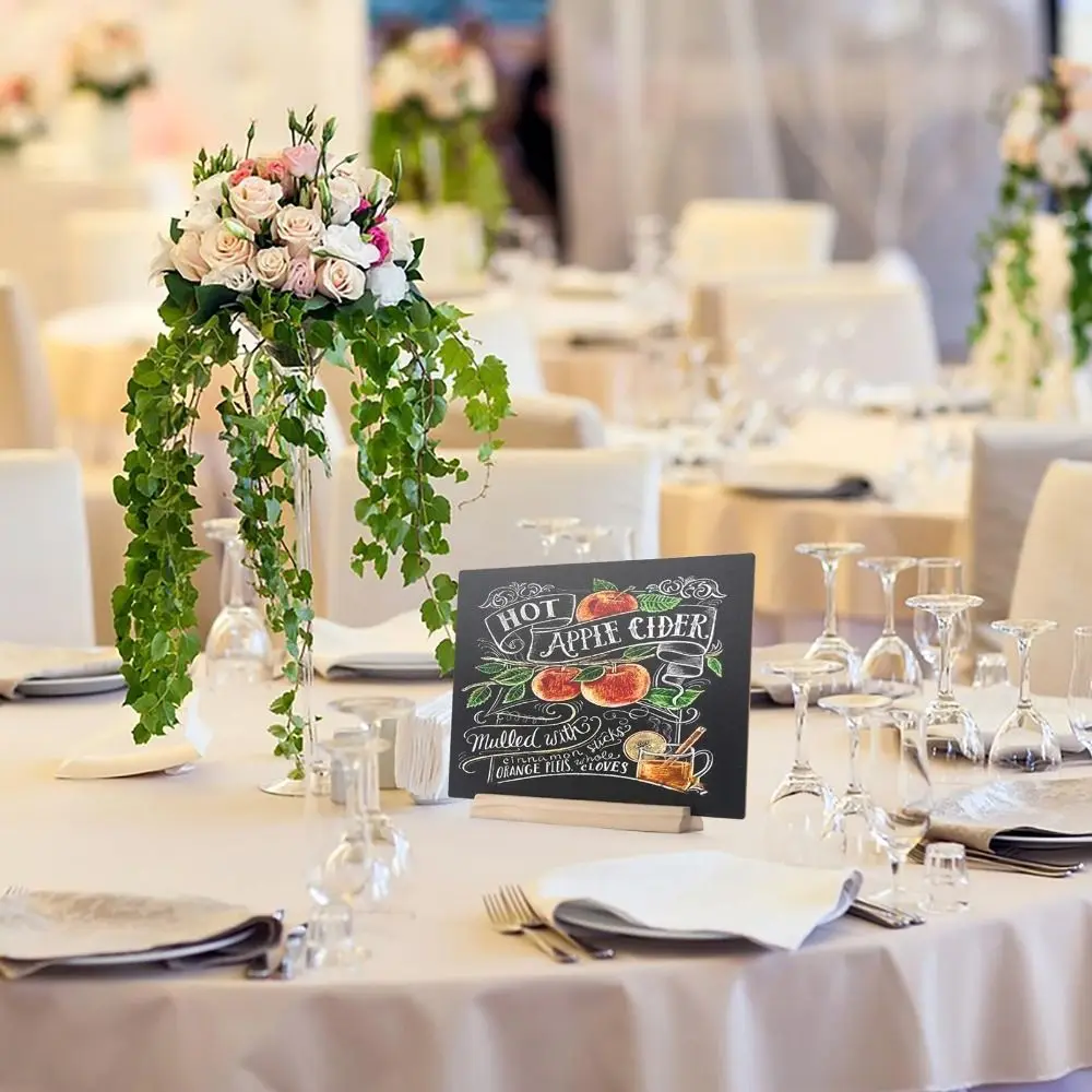 Wooden Blackboard Wooden Chalkboard 4Pc Tabletop Chalkboard Sign with Base Stand Menu Chalk Board Sign Store Food Signs, Message Boards for Party Wedding Restaurant