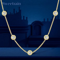 Elegant 5 - Stone Moissanite Bubble Necklace in 18k Gold - Plated Silver (5mm x 5pcs stone)