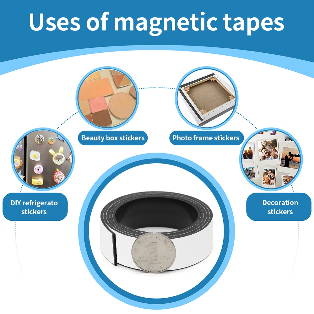Adhesive Magnetic Tape 1Meter Self Adhesive Rubber Magnet Tape Strong Flexible Magnet Stripe for Refrigerator Photo Posters 39.37inch