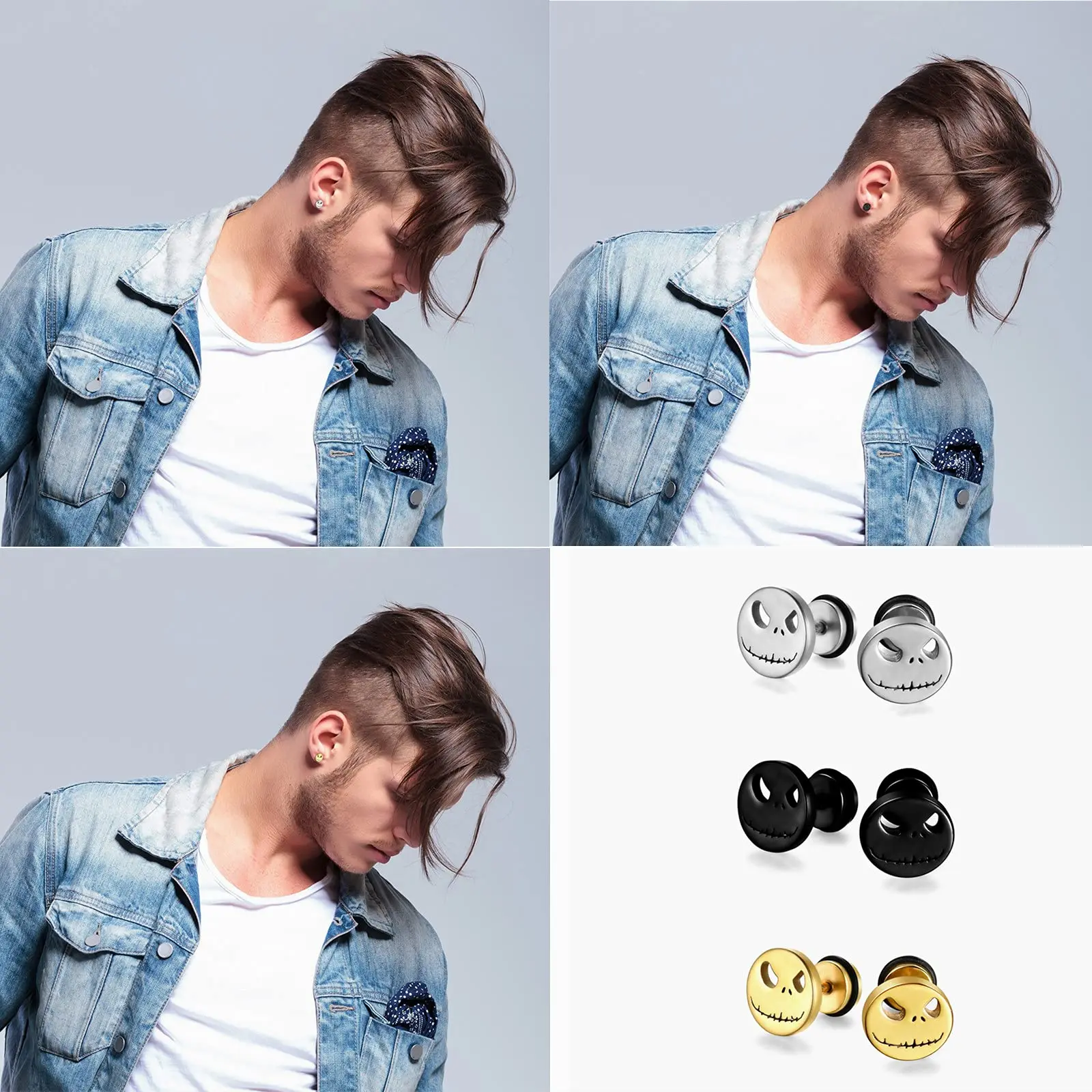 Fashion Titanium Round Stud Earrings Men Women Halloween Pumpkin Head Earrings Stainless Steel Jewelry Evil Eye 1 Pair