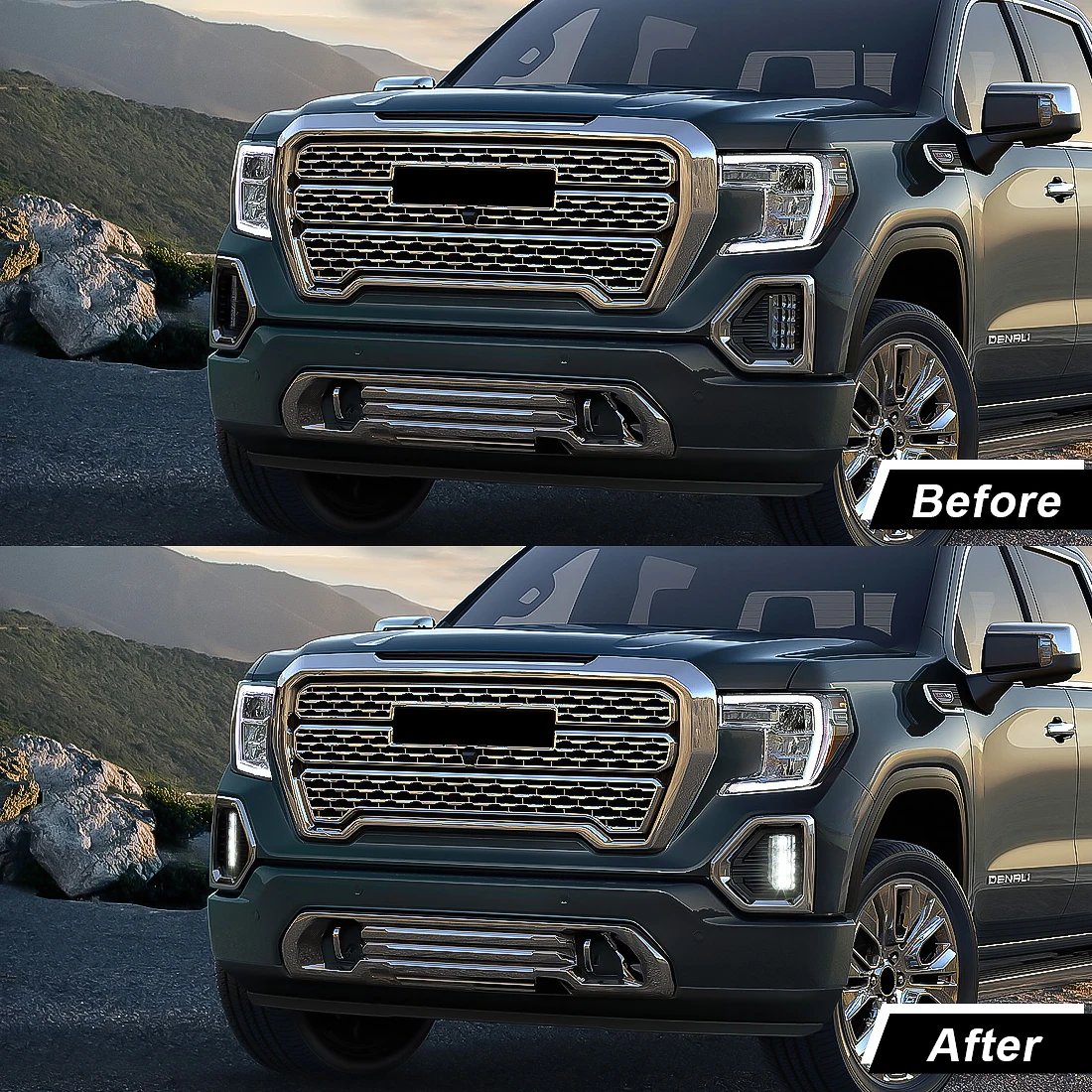 Front Fog Light Outer Bezel Cover Black 2PCS Fit GMC Sierra Denali SLT 2019-2021