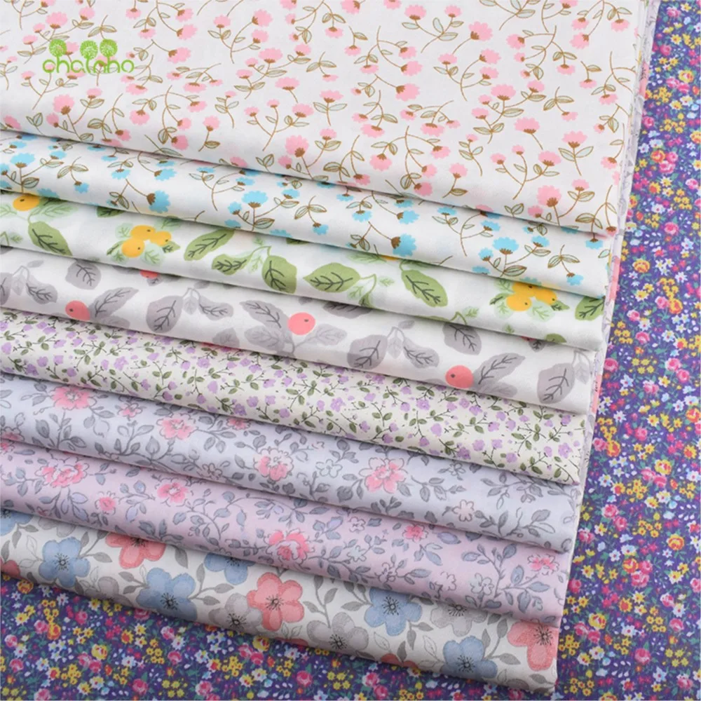 Chainho,Printed Twill Weave Cotton Fabric,Patchwork Cloth,DIY Sewing Quilting Material,Small Floral Series,4 Specification,CC081