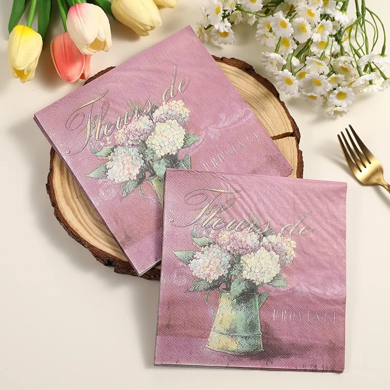 20pcs/pack Flower Paper Napkins Cocktail Wedding Birthday Party Decoration 2-Ply Square Dinner Napkin