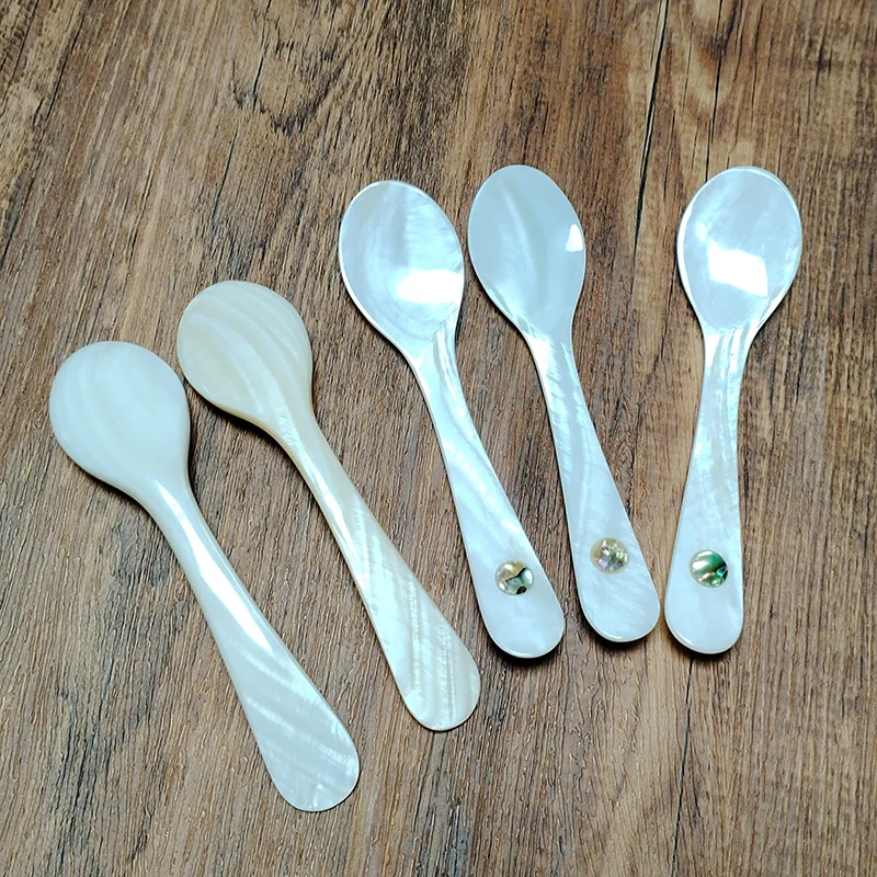 Stainless Steel Spoon Silicone Cooking Spoon Wooden Cooking Spoon Ceramic Spoons 3 PCS Shell Caviar Spoons Mother of Pearl Round Handle for Caviar Egg Ice Cream Coffee Restaurant