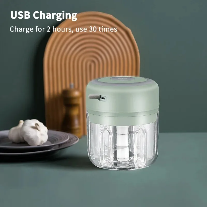 Mini Wireless Electric Garlic Crusher Ginger Chili Vegetable Masher Machine Kitchen100ml/250ml Portable Chopper USB Charging