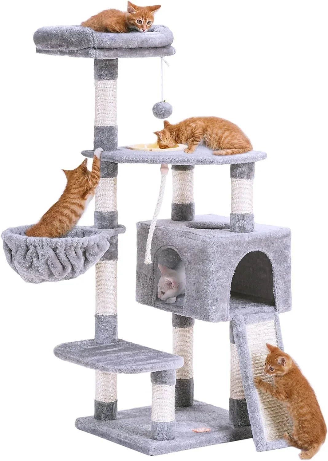 

Cat Tower for Indoor Cats with Scratching Board, Multi-Level Cat Furniture Condo with Feeding