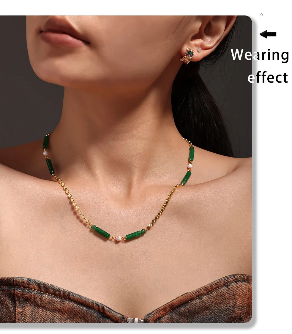 Grüne Jade Edelstahl Halskette für Frauen wasserdichte Kette Charme Luxus ethnischen täglichen Schmuck Geschenk Großhandel – Detail 4