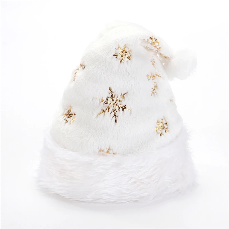 White Soft Plush Christmas Hat Party Snowflake Santa Hats White Xmas Decoration Hat New Year Decoration Holiday Party Supplies christmas beanie hat