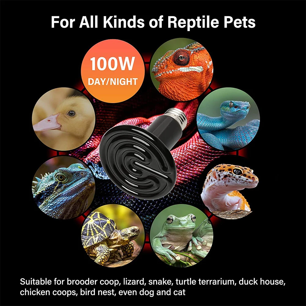 20/50/75/100W Reptile Heating Lamp E27 Ceramic Heat Bulb for Snake Lizard Waterproof Turtle Basking Lamp Amphibians Supplies